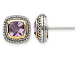 1.80 Carat (ctw) Natural Amethyst Post Earrings in Sterling Silver with 14K Gold Accents